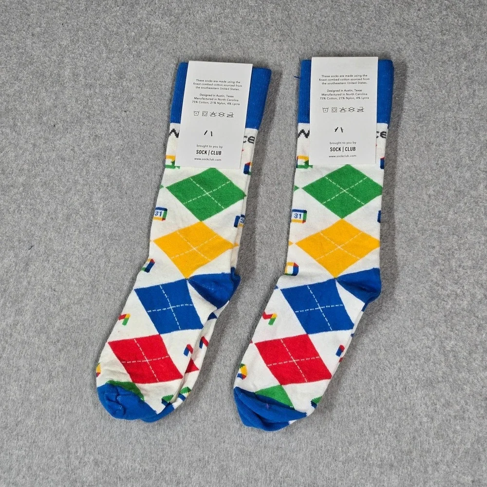 Sock Club Men Socks OS Blue Google Geometric Diamond 2 Pairs NWT